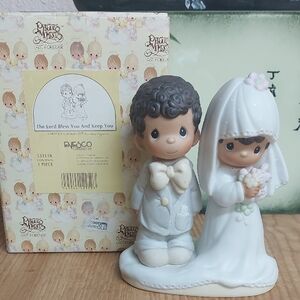 Precious Moments Bride and Groom Cake Topper in White and Cream